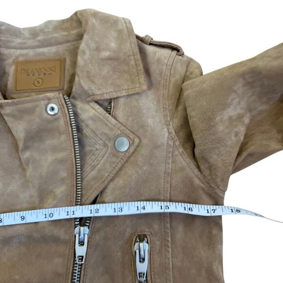Blank NYC SL8 Genuine Suede Moto Jacket in Tan Sz S Cropped Lined Zip Closure - Picture 13 of 16